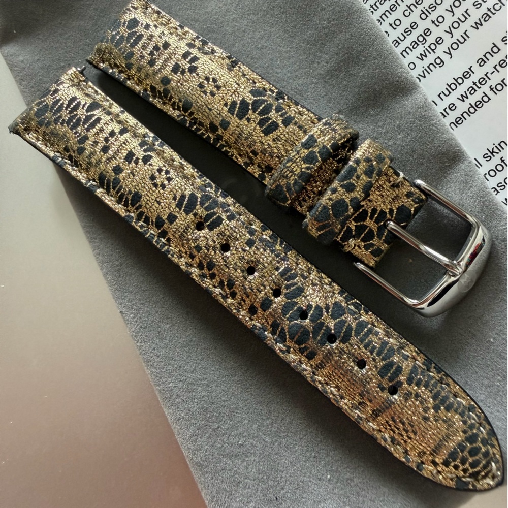 Michele Black and Gold Lace Leather Watch Strap - 18mm - Picture 12 of 16